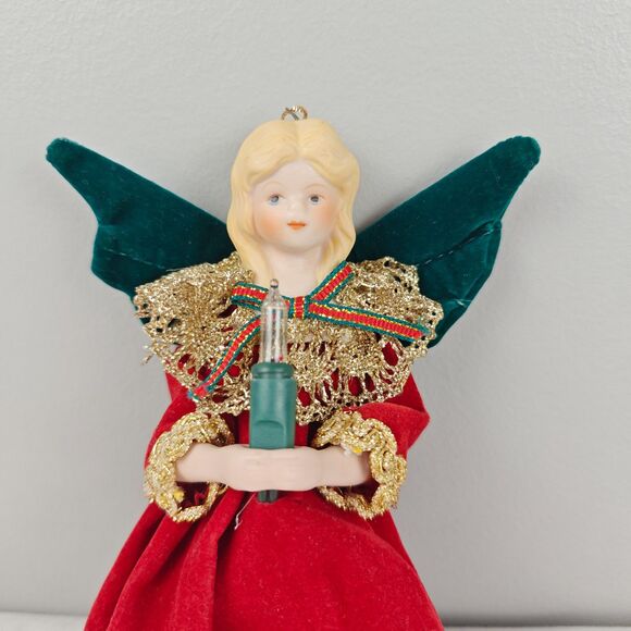 Vintage Christmas Angel Light-Up Candle Ornament Red Green Gold - Picture 3 of 8